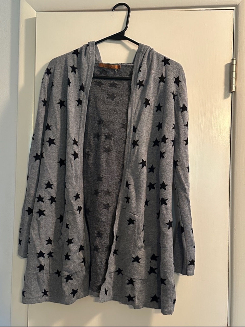 Belldini Gray Hooded Star-Print Open Cardigan